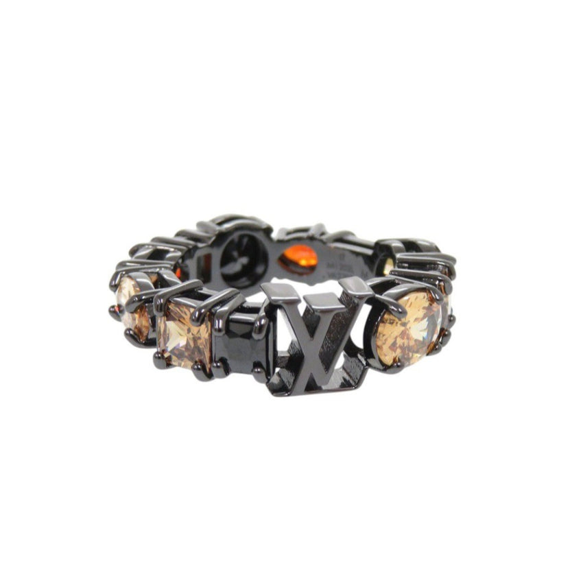 Band Ring Metal Black With Colored Stones