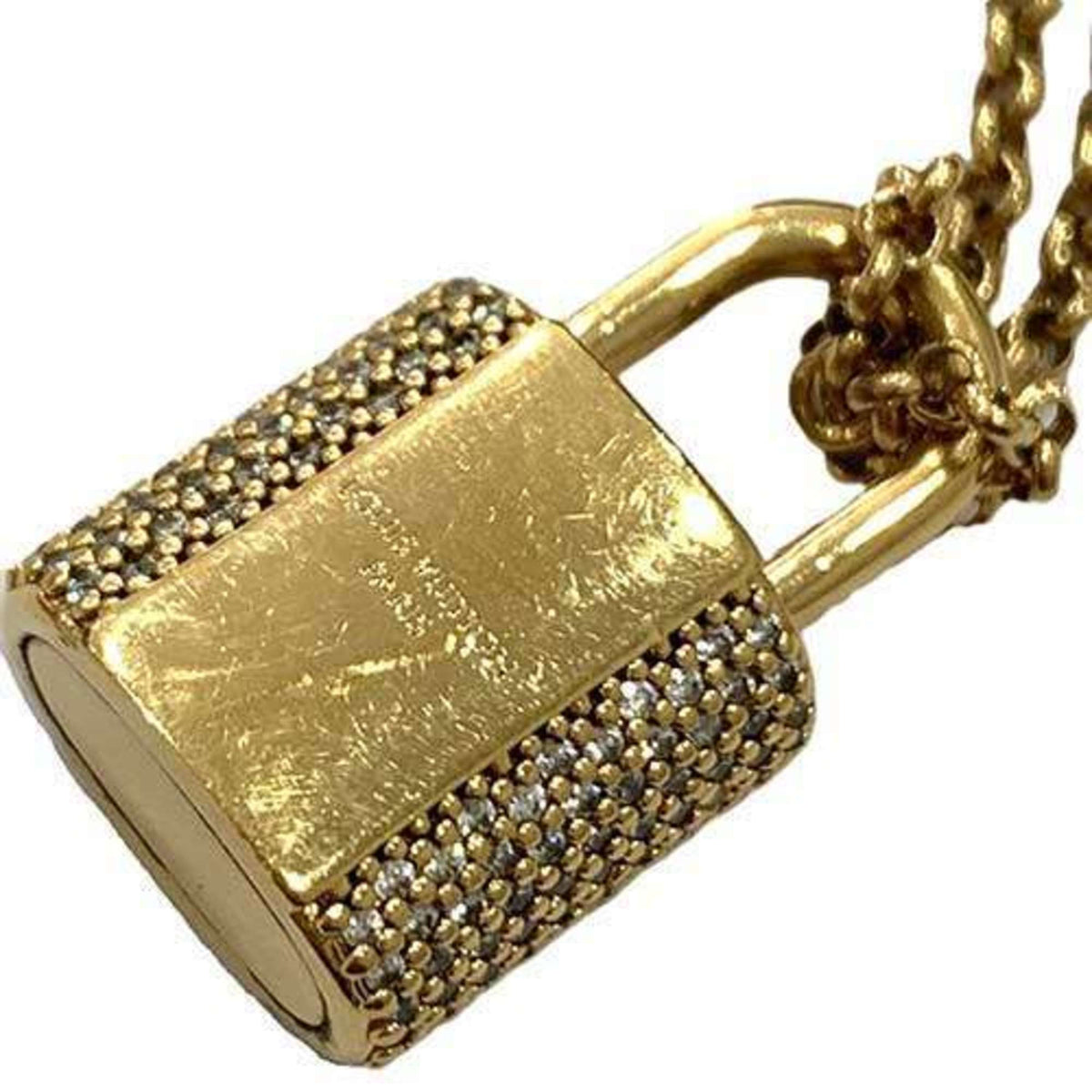 Padlock Pendant Necklace Metal with Rhinestone