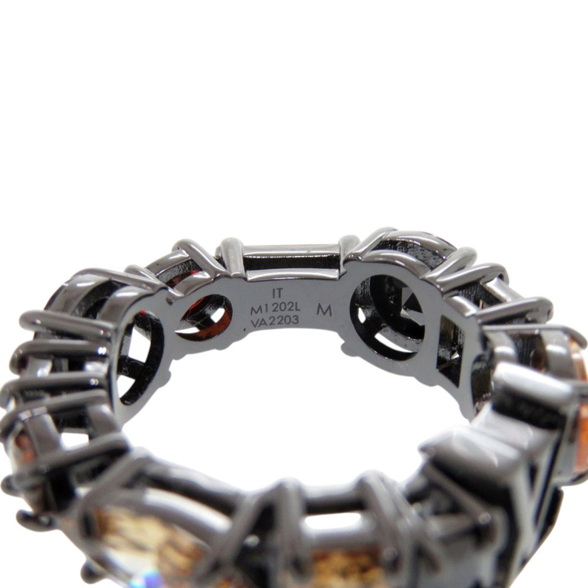 Band Ring Metal Black With Colored Stones