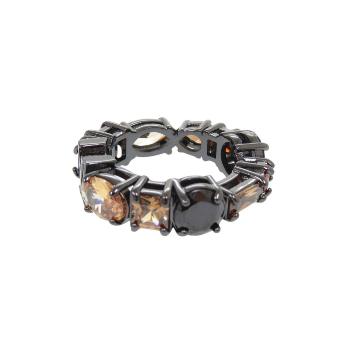 Band Ring Metal Black With Colored Stones