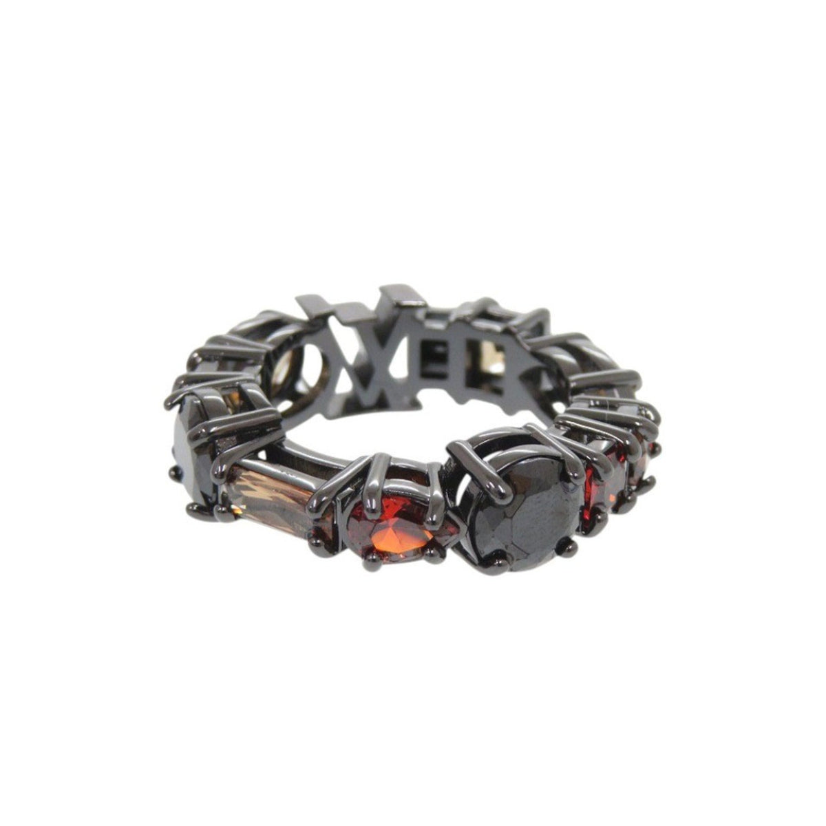 Band Ring Metal Black With Colored Stones