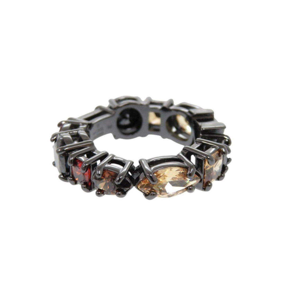 Band Ring Metal Black With Colored Stones