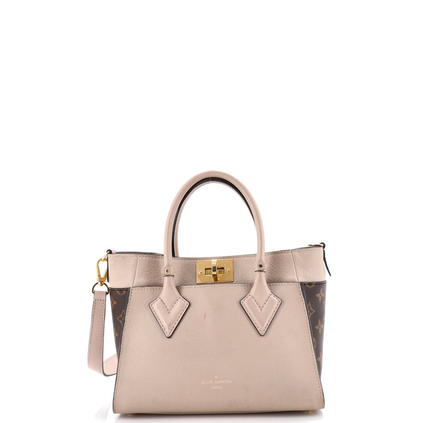 On My Side Tote Leather with Monogram Canvas PM