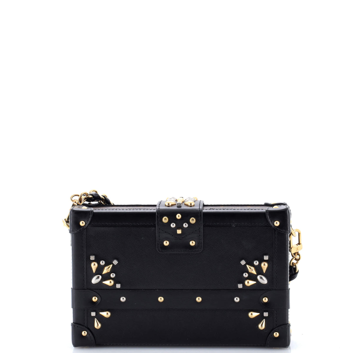 Petite Malle Handbag Studded Taiga Leather and Monogram Canvas