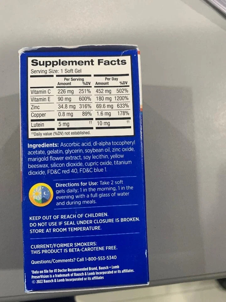 Bausch & Lomb PreserVision AREDS Lutein Eye supplement 120 Softgels